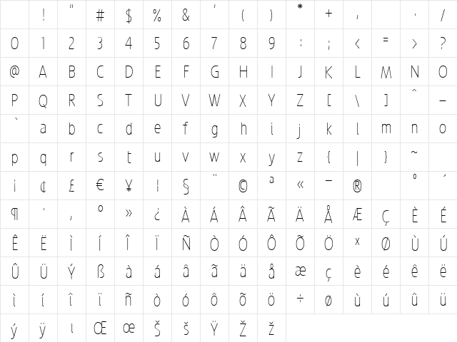 Revalo ModernThin Regular Character Map Revalo ModernThin Regular Character Map