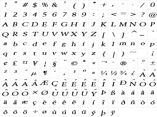 Revive 8 Extended BoldItalic Character Map