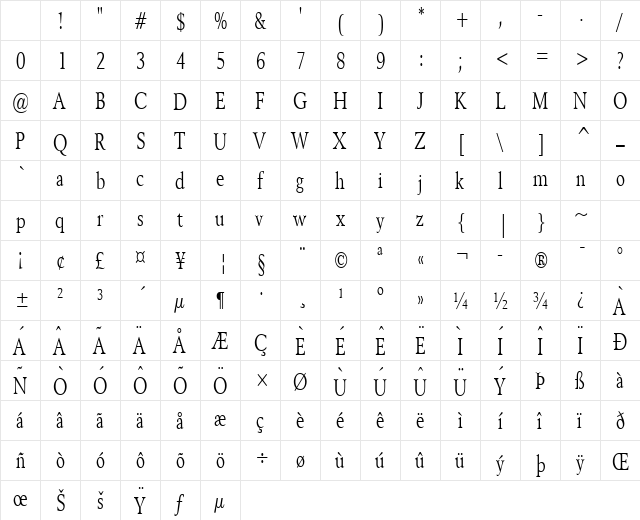 Revive 8 Thin Normal Character Map Revive 8 Thin Normal Character Map