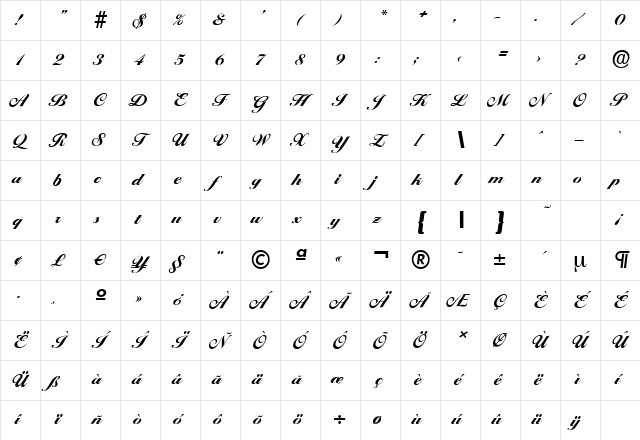 BallantinesSerial-Heavy Regular Character Map