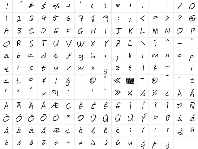 RickysHand Regular Character Map RickysHand Regular Character Map