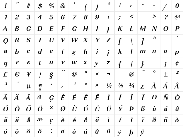 RicoBecker Bold Italic Character Map