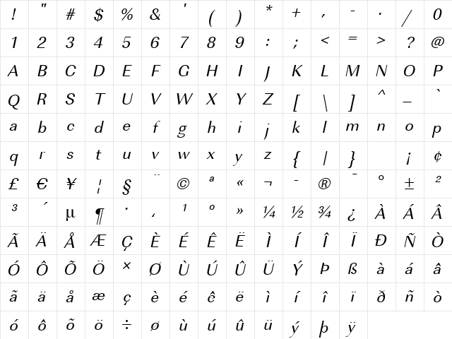 RicoBecker Italic Character Map