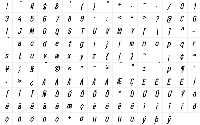 Rijusans Italic Character Map