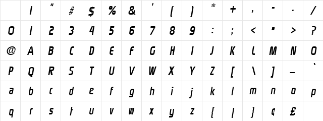 Rinehart Oblique Character Map