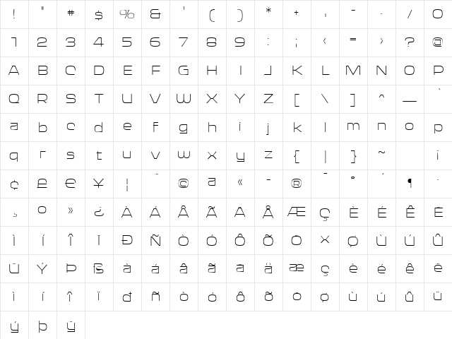 Ritafurey Extra Light Regular Character Map