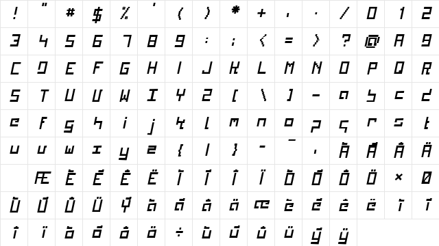 Kinkub flat Italic Character Map