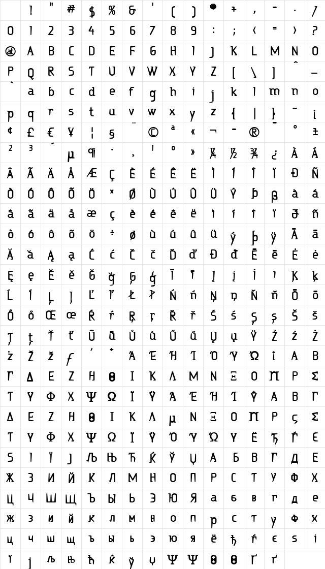 Ritalin ExtraBold Regular Character Map Ritalin ExtraBold Regular Character Map