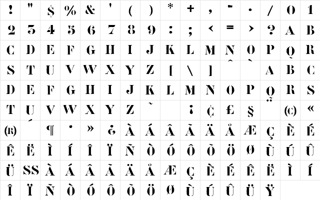 Roadcase Regular Character Map