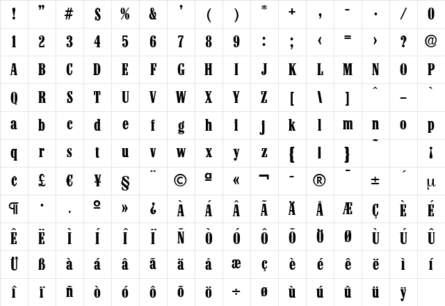 RobertBecker Bold Character Map RobertBecker Bold Character Map