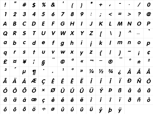Balloon Bold Oblique Character Map Balloon Bold Oblique Character Map