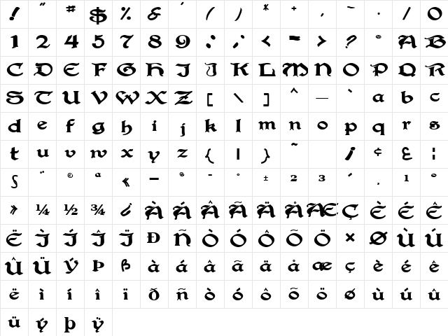 RobinHood98 Bold Character Map