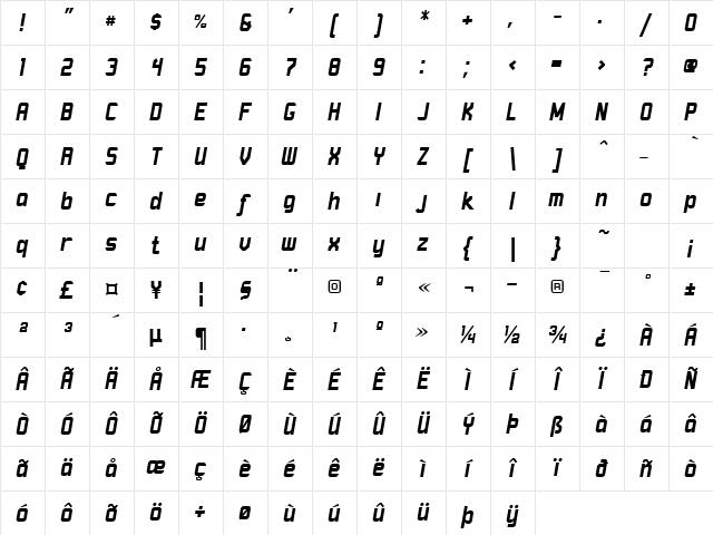 Robust ICG BoldItalic Character Map