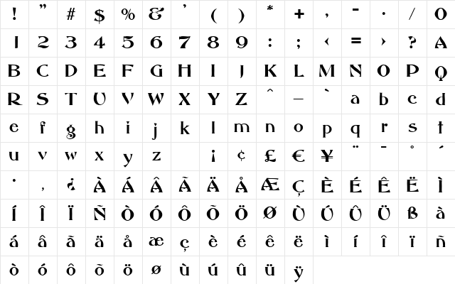 AbottOldStyle Regular Character Map