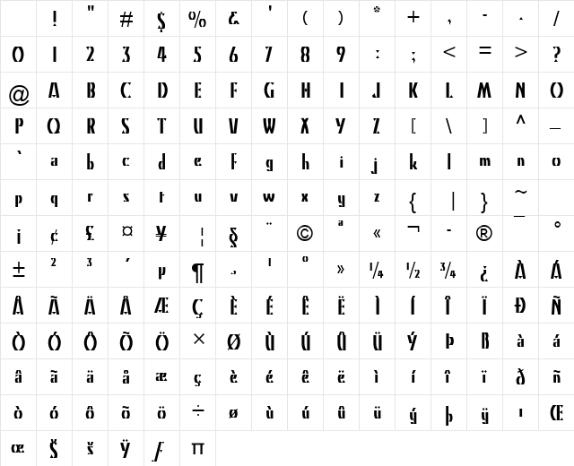 Kino MT Regular Character Map