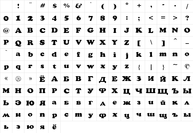 Rockletter Simple Regular Character Map