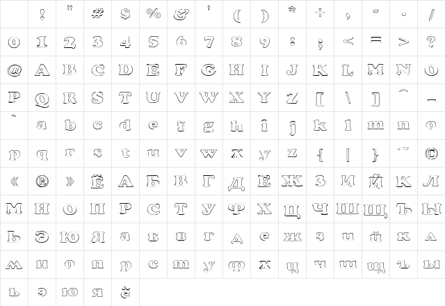 Rockletter Transparent Regular Character Map