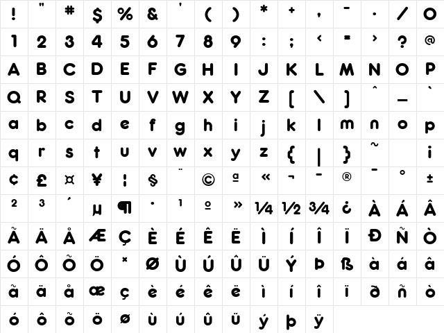 RockoUltraFLF Regular Character Map