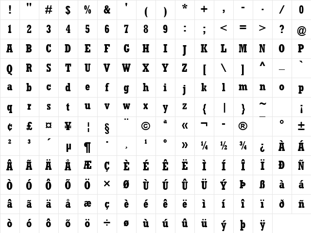 Rockwell Condensed Bold Character Map