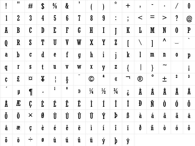 Rockwell Condensed Regular Character Map