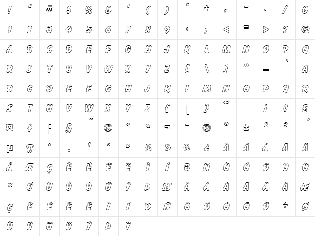 Balloon Becker Outline Ext Bold Regular Character Map