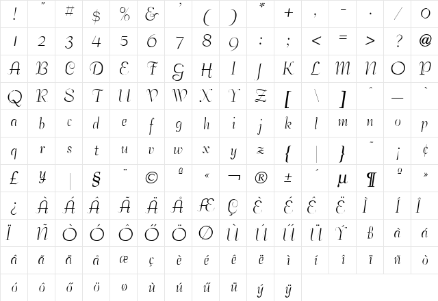 BallroomTango Regular Character Map