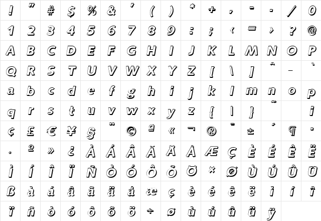 RogerBeckerShadow BoldItalic Character Map