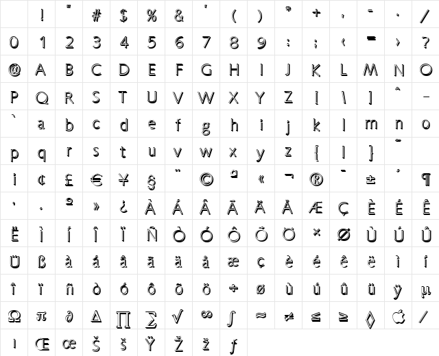 RogerBeckerShadow-Xlight Regular Character Map RogerBeckerShadow-Xlight Regular Character Map