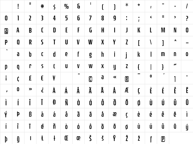 Rogue Sans Cond Light Regular Character Map