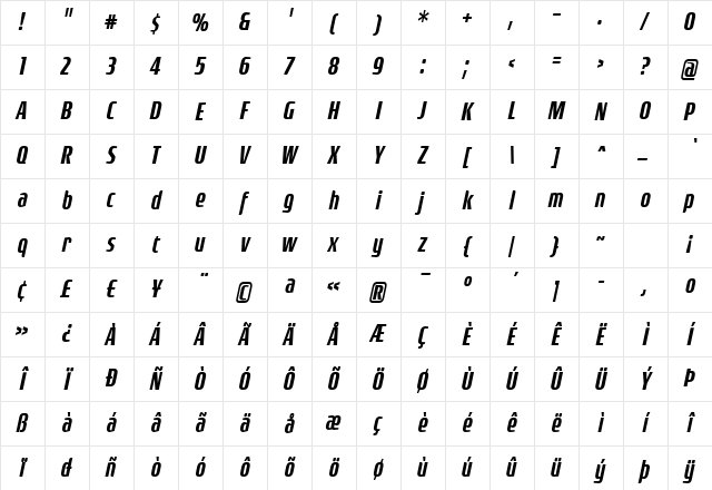 Rogue Sans Cond Medium Italic Character Map
