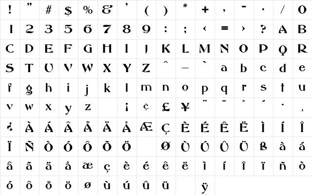 AbottOldStyle Regular Character Map