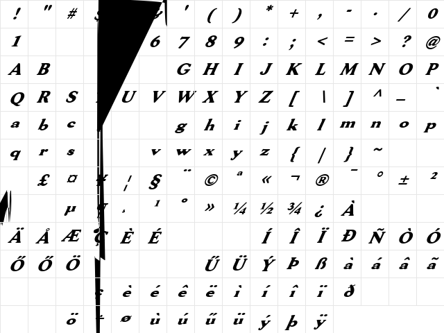 ROMAN30 HU Italic Character Map