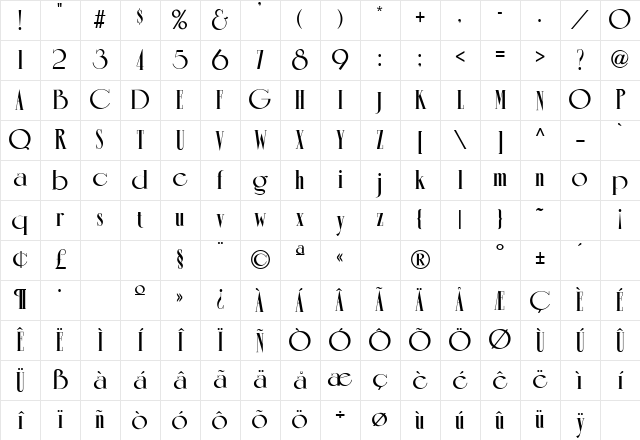 Romantique Regular Character Map