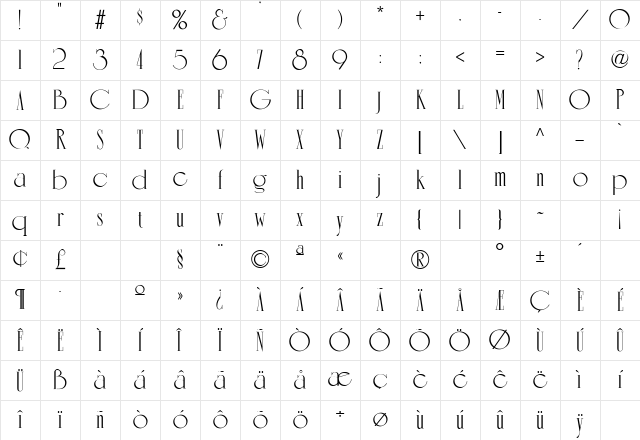 Romantique Regular Character Map