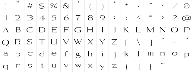 RomanBookfaceBOLD Regular Character Map
