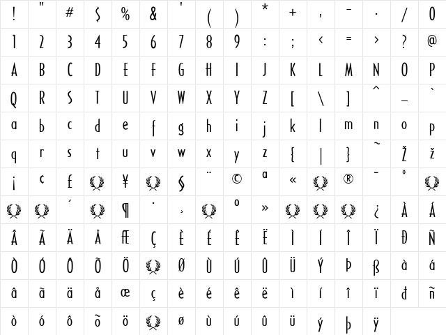Romeo Regular Character Map