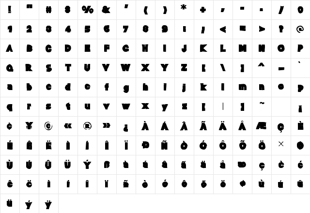 Baltar Ink Regular Character Map