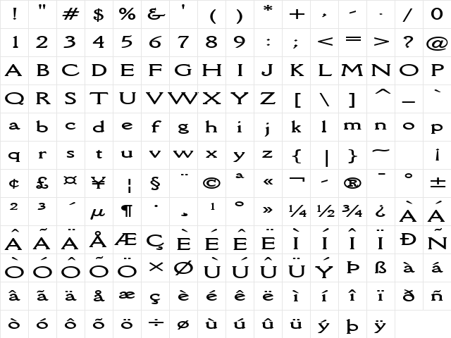 Rory Extended Bold Character Map