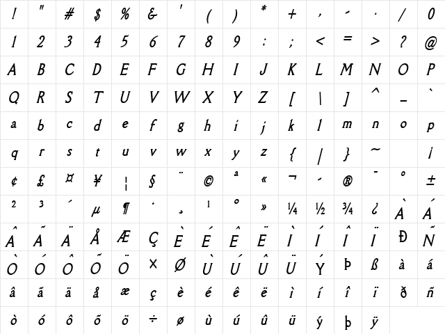 Rory Thin BoldItalic Character Map Rory Thin BoldItalic Character Map