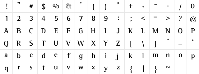 Rotis Bold Character Map