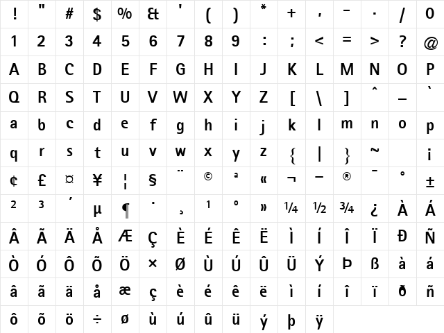 RotisSansSerifExtraBold75A Normal Character Map