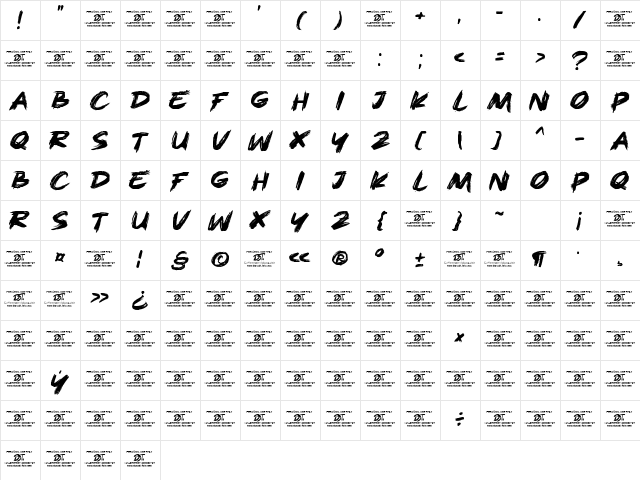 Rough Splash Regular Character Map