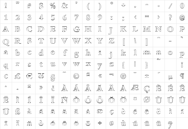 BambergOutline Bold Character Map