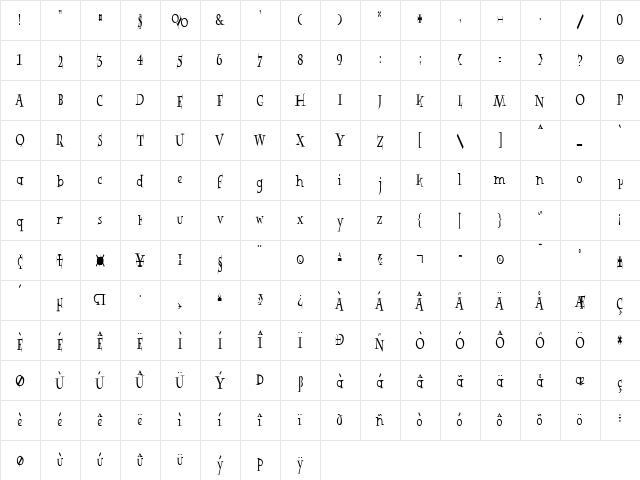Rowling Stone XNarrow Regular Character Map