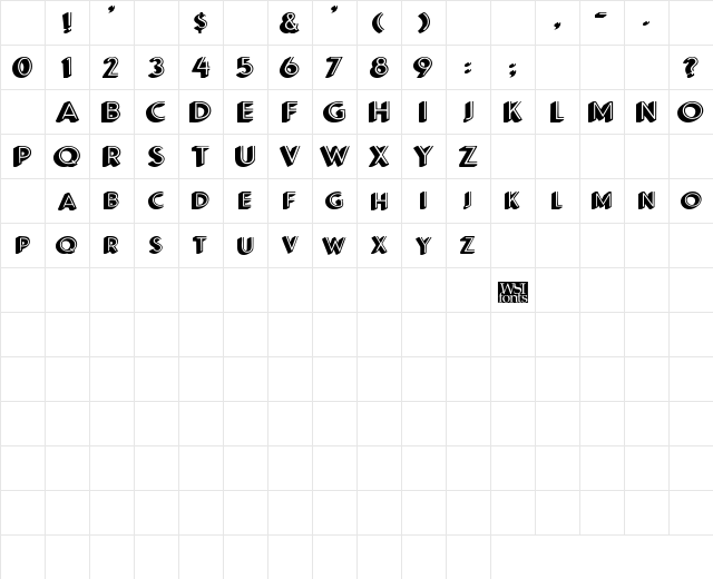 KiraShadow Bold Character Map
