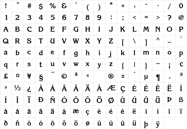 RRLight Bold Regular Character Map