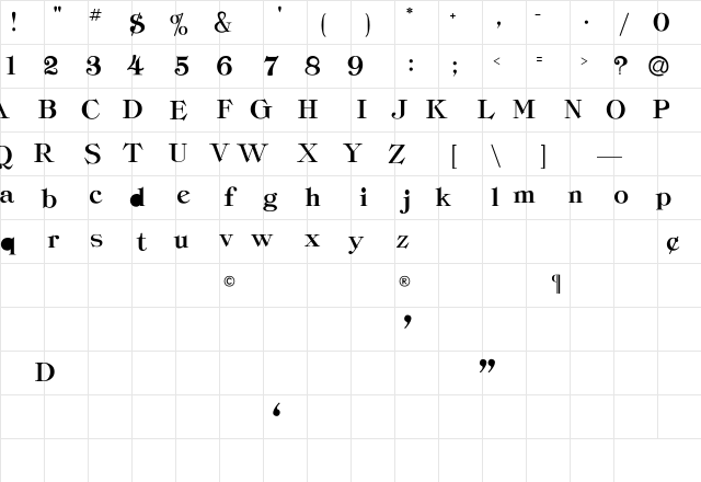 RSClassicaHeavy Regular Character Map