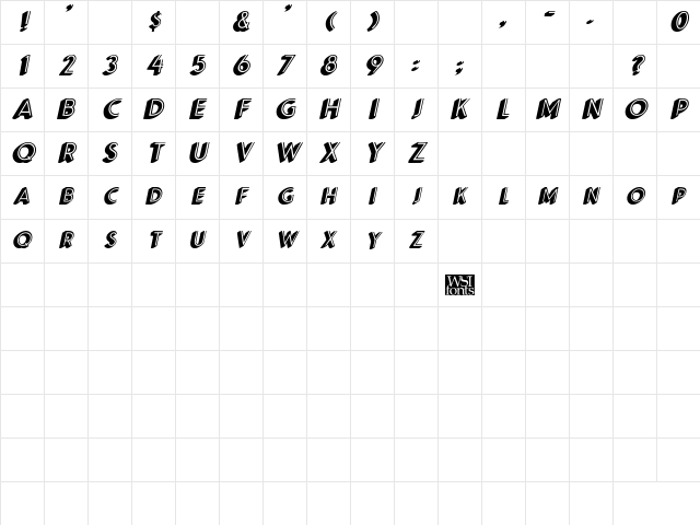 KiraShadow Italic Character Map