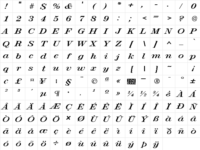 RubyScriptBroad Bold Character Map