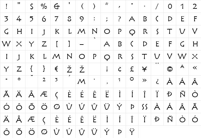 Rusticana LT Roman Regular Character Map